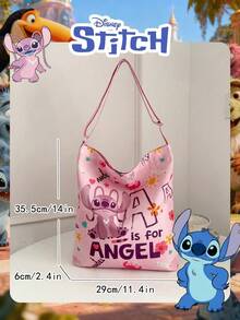 Disney 1 Pc Officially Licensed Lilo & Stitch Angel Printed Pink Storage Bag Lightweight Tote Bag, Cute Cartoon Shoulder Bag For Daily Use,For Women/Girls/Students, For Daily/Outing/Shopping/Valentine's Day Laundry Bag Laundry Storage Garment Bag Waterproof Bag Storage Bags Clothes Organizer Clothes Storage Clothes Bag Storage For Clothes Travel Essentials Travel Organizer - Pink - View 4