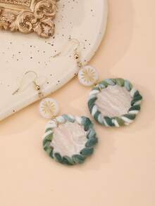 一对手工钩编向日葵玻璃珠耳环，时尚百搭，适合度假、派对和日常佩戴 - 白色 - 查看 8