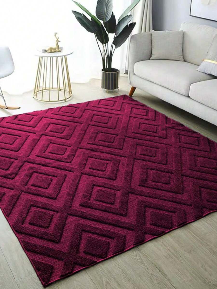 Large 3D High Relief Velvet Rug For Living Room/Bedroom, 1.45 X 1.95 Meters, Non-Slip. - Diamond Wine - View 1