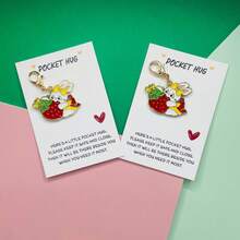 2D Flat Strawberry Bunny Keychain | Long Distance Relationship Gift | Anxiety Relief | Strawberry Hugging Bunny Keychain | Heartwarming Valentine's Day Girlfriend Gift | Easter Keychain | Valentine's Day Keychain - Multicolor - View 7