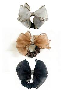 1/3pcs Shiny Rhinestone Mesh Bow Hair Scrunchies - Elegant High Elasticity Non-Slip Hair Accessories, Suitable For Women And Girls, Ideal For Autumn Parties, Travel, Dates, Daily Wear And Holiday Gifts - Multicolor - View 8