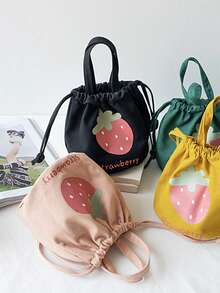 Women/Student Canvas Tote Bag, Drawstring Bucket Shoulder Bag, Multi-Function Lunch Bag - Pink - View 6