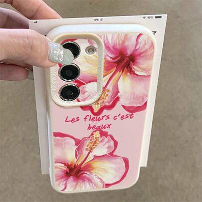 1 adet TPU Pembe Hawaii Çiçek Desenli Telefon Kılıfı, A15/A14/A13/A12/S24/S23/S22/S21/S20/S10/A72/A73/A71/A50/A53/A52/A32/A31/A05S modelleriyle uyumludur.