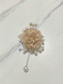 1枚男女通用多款式山茶花胸针，白色、粉色、酒红色、藏蓝色可选，饰有水钻，适合新郎、新娘、婚礼、派对、伴娘、情人节、夏季、海滩等场合佩戴。 - 718香檳色 - 查看 2