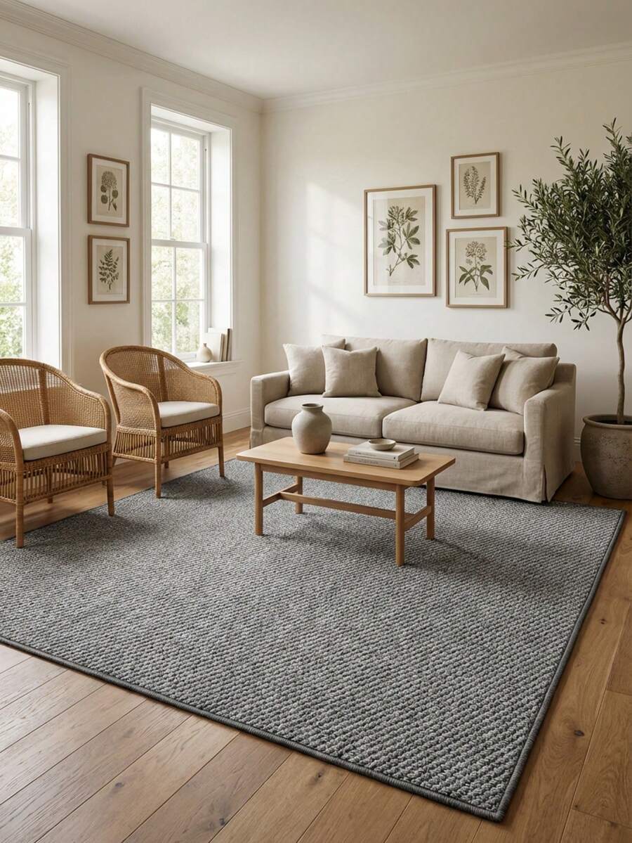 1pc Gray Square Faux Jute Rug, Anti-Scratch, Washable, Easy To Clean, Ideal For Pet Owners, Suitable For Living Room, Dining Room, Study, Bedroom And Other Spaces - Grey - View 1