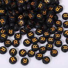 200/500/1000 piezas Cuentas con patrón de letras doradas sobre base negra de 4x7mm para hacer collares y joyería DIY - Fondo negro con letras doradas - Ver 35