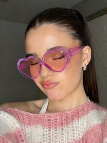 1副女士心形时尚眼镜，闪亮粉色镜片，轻盈聚碳酸酯镜框，适合节日活动，附眼镜盒 - 彩色 - 查看 2