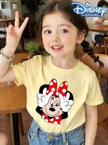 This Disney Minnie Mouse Graphic Print Crewneck T-Shirt Is Perfect For Boys And Girls To Wear To Holiday Parties, Family Gatherings, Outdoor Activities, Travel, And As A Gift For Children Visiting Disneyland. - 杏色 - 查看 1