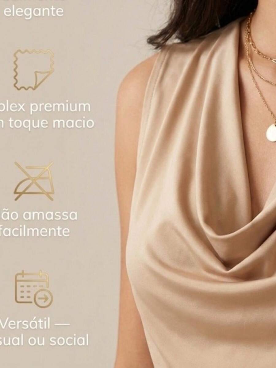 Women's Blouse In Premium Supplex Fabric With Draped Neckline, Sleeveless, Elegant For Work - Màu be - Xem 1