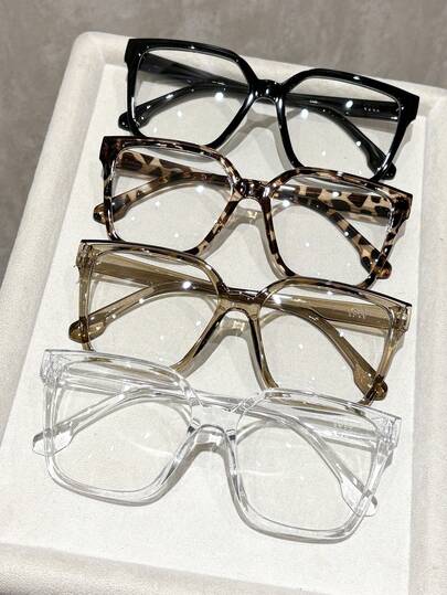 4pcs Women Plastic Geometric Full Frame Black Classic Clear Glasses For Daily Life Holiday Gift Office Bachelorette Party Office Outfit Appointment Outfits Suitable For All Face Shapes