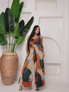 Women's Fitted Tulle Tank Top Jumpsuit - Ginger - View 4