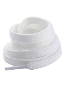 1 Pair Black & White Flat Braided Non-Slip Polyester Casual Sports Classic Sneakers With Shoelaces - White - View 2