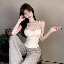 Lace Patchwork Padded Slim Fit Stretchy Versatile Camisole - White - View 3