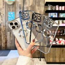 适用于 16 Pro/16 Pro Max/16 Plus/16/15 Pro/15 Pro Max/15 Plus/15/14 Pro/14 Pro Max/14 Plus/14/13 Pro/13 Pro Max/13/12 Pro/12 Pro Max/12/11 Pro Max/11/11 Pro 的 1 件装豪华电镀镂空透明镜头膜软硅胶保护壳，带散热孔和 CD 图案 - 粉色 - 查看 11