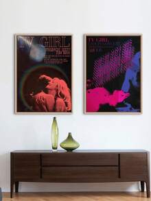 1张无框女孩海报 - 复古独立风格墙面艺术印刷品，粉蓝美学音乐装饰，梦幻女孩卧室海报，蒸汽波风格房间装饰 - 彩色 - 查看 1