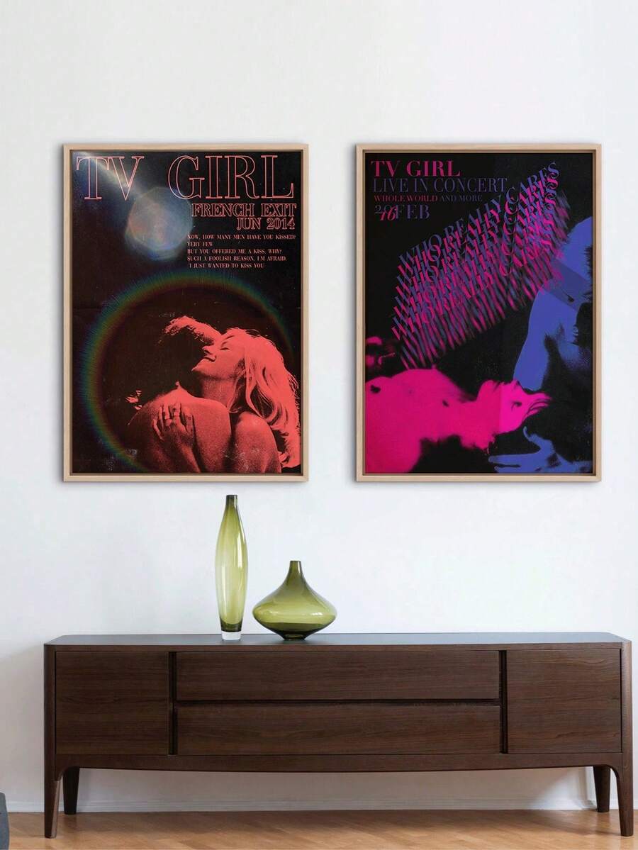 1张无框女孩海报 - 复古独立风格墙面艺术印刷品，粉蓝美学音乐装饰，梦幻女孩卧室海报，蒸汽波风格房间装饰 - 彩色 - 查看 1