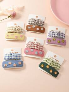 2pcs/Set Fabric Flower Embroidered Hair Clips, Sweet & Cute Girls' Bangs BB Clips, Water Drop Barrettes Suitable For Daily Wear - Multicolor - View 2