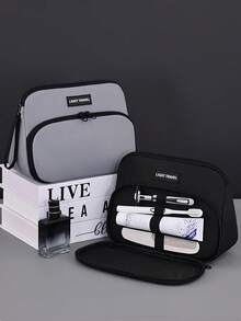 大容量多功能分隔化妆包，便携式旅行收纳洗漱包，双层设计 - 彩色 - 查看 1