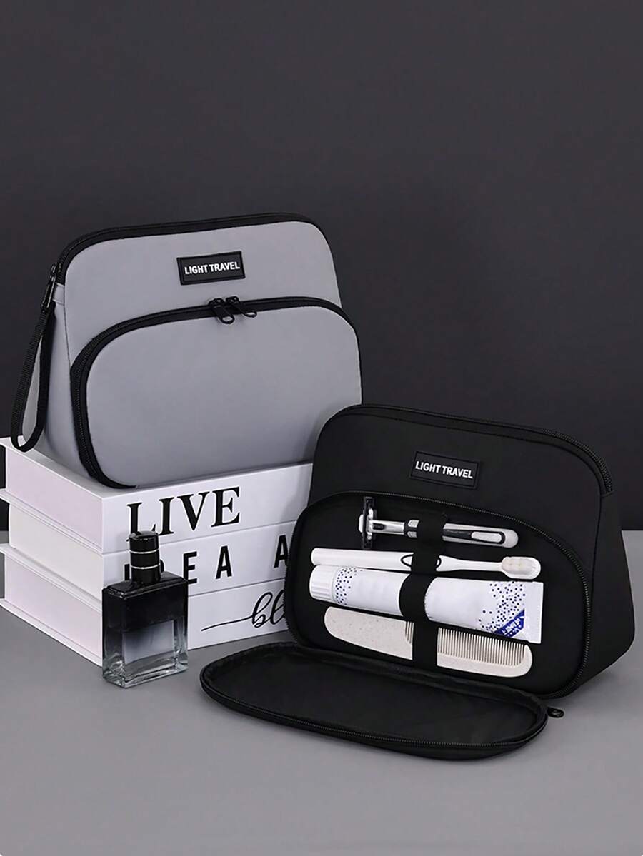 大容量多功能分隔化妆包，便携式旅行收纳洗漱包，双层设计 - 彩色 - 查看 1