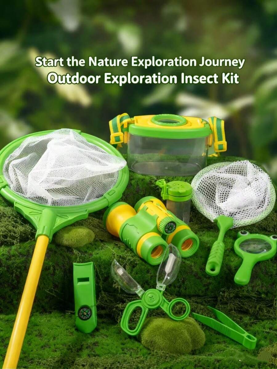 Children's Outdoor Exploration Insect Collection Set, Suitable For Elementary And Kindergarten Bug Catching Toys, Includes Magnifying Glass, Observation Box, Insect Tweezers, Storage Bag, Easy To Carry, Applicable For Outdoor Exploration, Spring Outings, Park Play And Insect Exploration Tool Set. Camping, Gardening, Holiday Birthday Novelty Gift