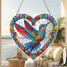 5D DIY Diamond Painting Kit, Vibrant Heart-Shaped Hummingbird Diamond Art Painting For Hanging, Acrylic Mosaic Craft Suitable For Beginners, Multipurpose Decor For Windows, Garden, Walls, Porch, Home Decor, Holiday Decoration And Creative Gift Idea, Perfect For Beginners And Adults, Friends And Family - Multicolor - View 3