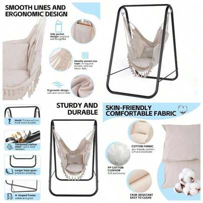 Hammock Chair With Stand, Heavy - Duty Swing Hanging Chair, Durable Hammock Swing Chair, Easy To Assemble, Porch, Garden, Patio, Yard