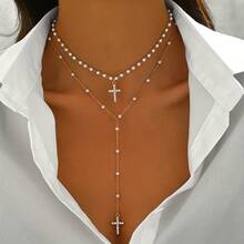 2-Piece Set Of Elegant Y-Shaped Cross Pendant Necklaces For Women, With Handmade Imitation Chain, KC Religious Style, Suitable For Party Wedding Gifts, Daily Wear, And Special Occasions-Creative Gift For Her On Christmas - N-457JS - Xem 1