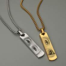 1pc Customized Couple Eye Photo Necklace, Laser Engraved Eye Photo And Name Pendant Necklace, Customized Laser Engraved Text Couple Necklace, Stainless Steel Square Faux Pearl Men's Photo Necklace, Personalized Unique Gift For Girlfriend, Mother, Family, Friends, Daughter, Grandparents - Multicolor - View 4