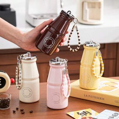 1pc 280ml Retro Milk Coffee Cup, Mini Stainless Steel Pocket Cup, Portable Outdoor Travel Hanging Rope Direct Drinking