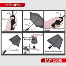 Mustarpicking 10 Peças Guarda-chuva Dobrável Automático Reforçado com Fibra de Vidro, Tecido Impermeável de Poliéster 190T, Abertura/Fechamento Automático, Proteção UV, Design Minimalista, Unissex, Dia da Mulher, Essenciais de Viagem, Lembrancinhas de Casamento, Y2k, Quarto, Acessórios de Carro para Mulheres, Decoração de Cozinha, Coisas Fofas - Vinho - Visão 3
