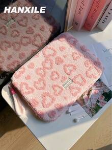 1pc Cute Macaron Heart Wool Laptop Sleeve, Fits 11/13/15 Inch Notebooks, Shock & Drop Proof, Laptop Protective Case For Women - Pink - View 9