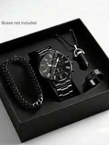 4/1pc Boys Fashion Casual Business Round Quartz Watch Set With Pendant Bracelet And Ring, Suitable For Boys Daily Wear, Birthday/Holiday Gift, Party, School Opening, Festival Decoration, Ideal Gift For Boys On Valentine''s Day And New Year - Multicolor - View 11