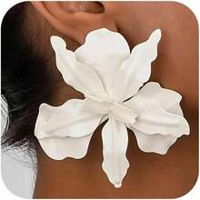 Large Flower Earrings Women Big Floral Statement Earrings Jewelry  Elegant 3D Floral Gifts Accessories Women - A:白色花朵耳環 - 查看 2