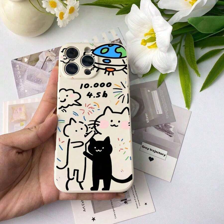 かわいい猫をテーマにしたクラウドのフライングディスクと花火のスマホケース、ストレートエッジのTPU、細いかい穴のソフトシェル、マイクロフロストフィール、クラシックでシンプル、保護のための指紋防止ケース。  17、16、15、14、13、12、11のプロ、プロマックス、プラス、エアシリーズを使う。 お友達、愛する人、または個人的な使用の晴れらしい贈呈り物です。 - ホワイト - チェックする 1