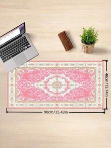 Vintage Bohemian Style Mouse Pad, Luxury Red Desktop Accessory, Extra Large Gaming Mouse Pad, Non-Slip Rubber Base, Computer Mouse Pad, Keyboard Pad, Great Gift, Desktop Accessory, Office Supplies, Office Desk Accessory, Mouse Pad, Desktop Mouse Pad - Pink - View 2