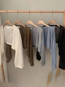 1pc Women Lightweight Shawl Cover Up, Summer Thin Cover Up, Short Knit Bolero Jacket, Air Conditioning Sweater - Multicolor - View 7