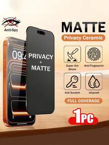 Single-Pack - Privacy Matte Ceramic Screen Protector For IPhone 17 Pro Max. Matte Ceramic Screen Protector, Full Screen Coverage, Fingerprint-Resistant, Privacy-Protecting, Drop-Proof, Anti-Glare, Compatible With IPhone 17 Pro/17 Air/17/16E/16 Pro Max/16. A Great Phone Case And Valentine's Day Gift. - Black - View 2