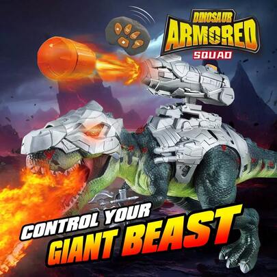 Giocattolo dinosauro telecomandato con spruzzatore e lanciatore - T-Rex corazzato RC con luci, suoni, spruzzo d'acqua e cannone rotante a 360° - Dinosauri interattivi per bambini e ragazzi, regalo di Natale, regalo di Ognissanti, giocattoli per compleanni (età 3-12 anni)