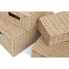 Storage Basket Hamper Set Of 4 - Storage Bin With Lid Insert Handle Easy Carrying - Convenient Storage Organizer Box - Including Small, Medium, Large, LargeNatural - 特大號,大號,中號,小號 + 4 件裝 - 查看 8