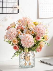 80支/套 人造玫瑰、绣球花、牡丹混合花束，新娘捧花，婚礼装饰，DIY花环材料，生日派对，家居，餐厅，客厅，花园装饰，新年礼物 - 粉色 - 查看 8