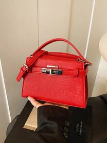 Modern Classic Style Women's Handbag With Strap Decoration; Stylish Bright Red Shoulder Bag - Red - View 6