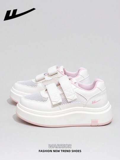  1双 WARRIOR 女士厚底系带软底休闲鞋，低帮户外平底鞋，圆头低跟防滑纯色优雅软底徒步鞋，适合学生、毕业照、平底鞋、低帮皮质运动滑板鞋