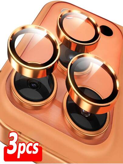 3pcs Orange Color Camera Protective Film Compatible With Iphone 17 Pro Max/17 Pro/16Pro Max/17/16/15/14/13/12/11/Pro Max/Plus/Mini, 9H Hardness Camera Protective Film, Metal Ring Lens, Anti-Scratch, Case Friendly, Anti-Fingerprint