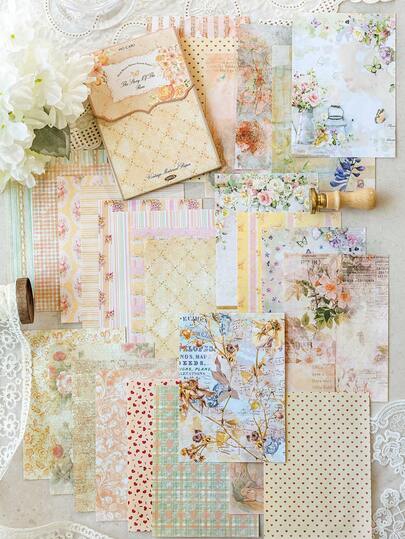 MOCARD 50张/包 花卉主题剪贴簿纸，复古DIY装饰无粘性材料纸，节日礼物，手工拼贴材料，个性化剪贴簿计划创意学校文具