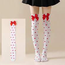 Sweet Heart Print Over-The-Knee Socks, Bowknot Lolita Style Thigh-High Socks - Multicolor - View 1