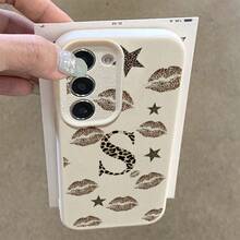 1pc TPU Material Leopard Print Lip & Star Pattern Fashionable Phone Case Compatible With Samsung A05s, A12, A13, A14, A14 4G, A15, A21s, A23, A25, A32, A32 5G, A34, A35, A50s, A51, A52, A53, A54, A55, A71, A72, A73, S10, S20 FE, S20 Ultra, S21 Ultra, S22, S22 Plus, S23, S24, Redmi 10C, 12C, Note 10, 11, 12, 13, Pro Plus, Note 8, 9 Pro, Full Protective Soft Shell Phone Cover - White - View 4
