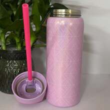 24oz /32oz Stainless Steel Insulated Water Bottle With Straw, Portable Coffee Mug Suitable For Hot & Cold Drinks, Fitness And Cycling Water Bottle, Leak-Proof Lid Travel Cup For Camping, Hiking, Driving, Outdoor Activities - Pink Forest - View 4