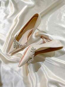 女士尖头水钻装饰优雅高跟鞋，适合派对穿着 - 杏色 - 查看 5