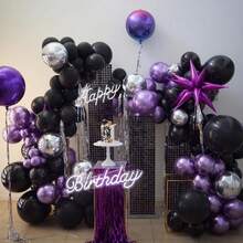 Set de 50 globos de látex premium - Morado y negro con globos de confeti de lámina, perfecto para cumpleaños, bodas, graduaciones, Halloween, decoración de fiestas temáticas en interiores y exteriores - Multicolor - Ver 5