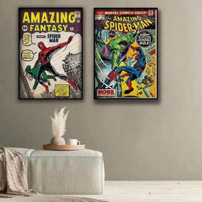 20*30cm Vintage Comic Style Spider-Man Poster, Recreating The Classic Spider-Man Cover, Featuring Iconic Scenes With Villains Like Doctor Octopus, With The Same Retro American Feel As Iron Man. Immerse Marvel Fans In The World Of Superheroes, Instantly Transforming Game Rooms, Bedrooms, And Studies Into Superhero Headquarters. This Cool Wall Decor Brings Your Hero Dreams To Life.